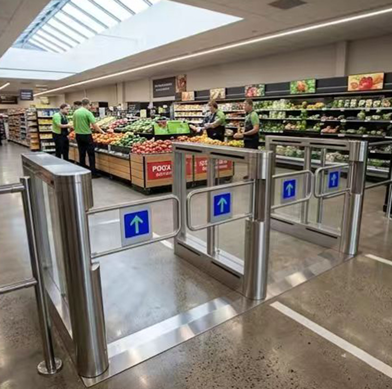 Multi-Lane Swing Barrier For Supermarkets And Warehouses Multi-lane swing barrier for supermarkets and warehouses